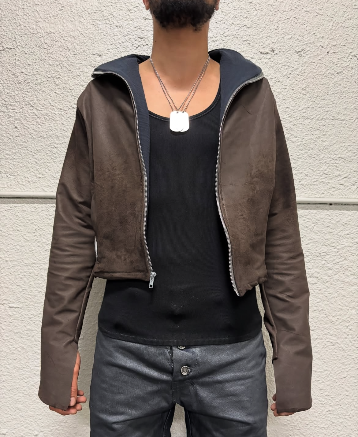 DISTRESSED LAMBSKIN ZIP