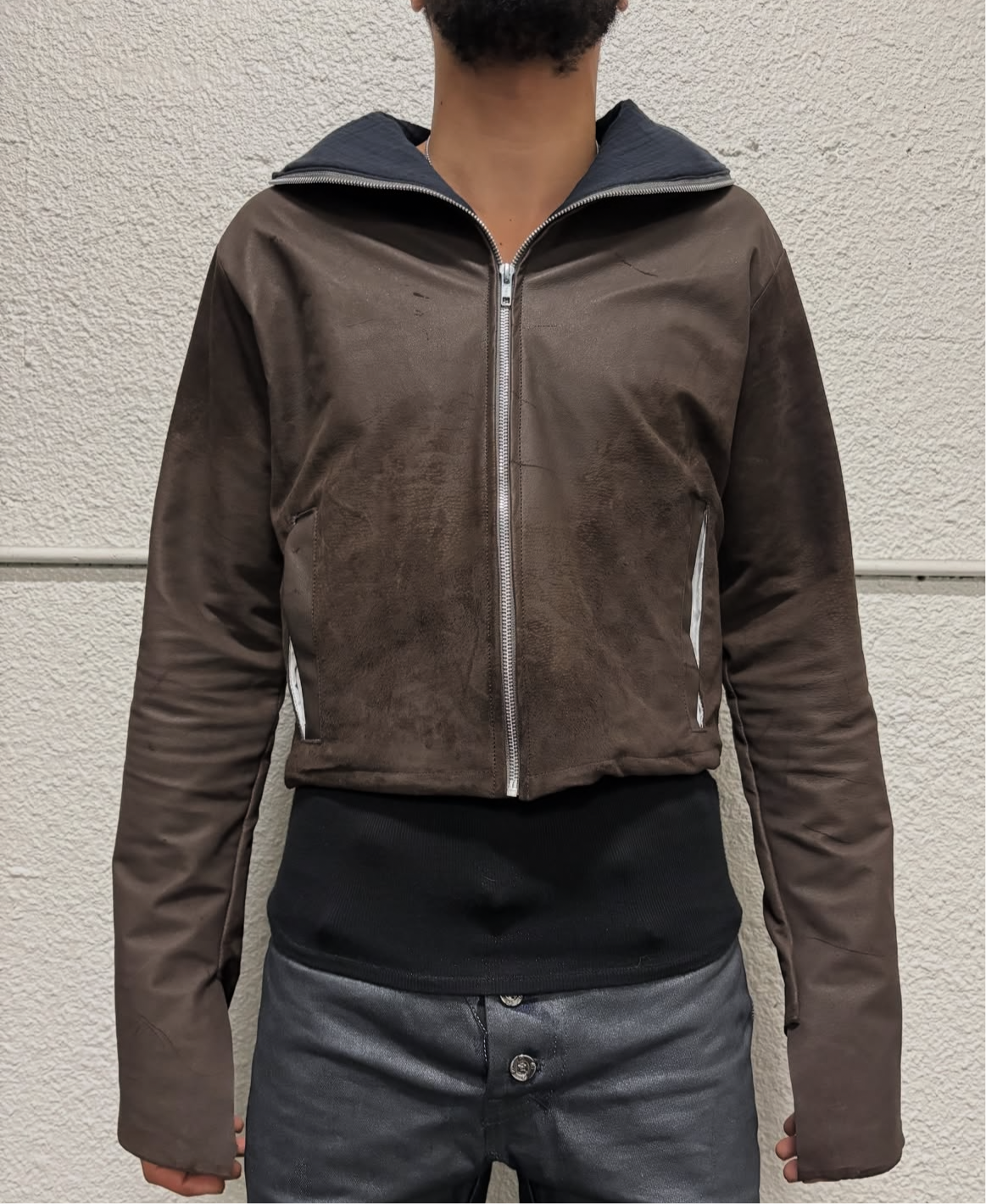 DISTRESSED LAMBSKIN ZIP