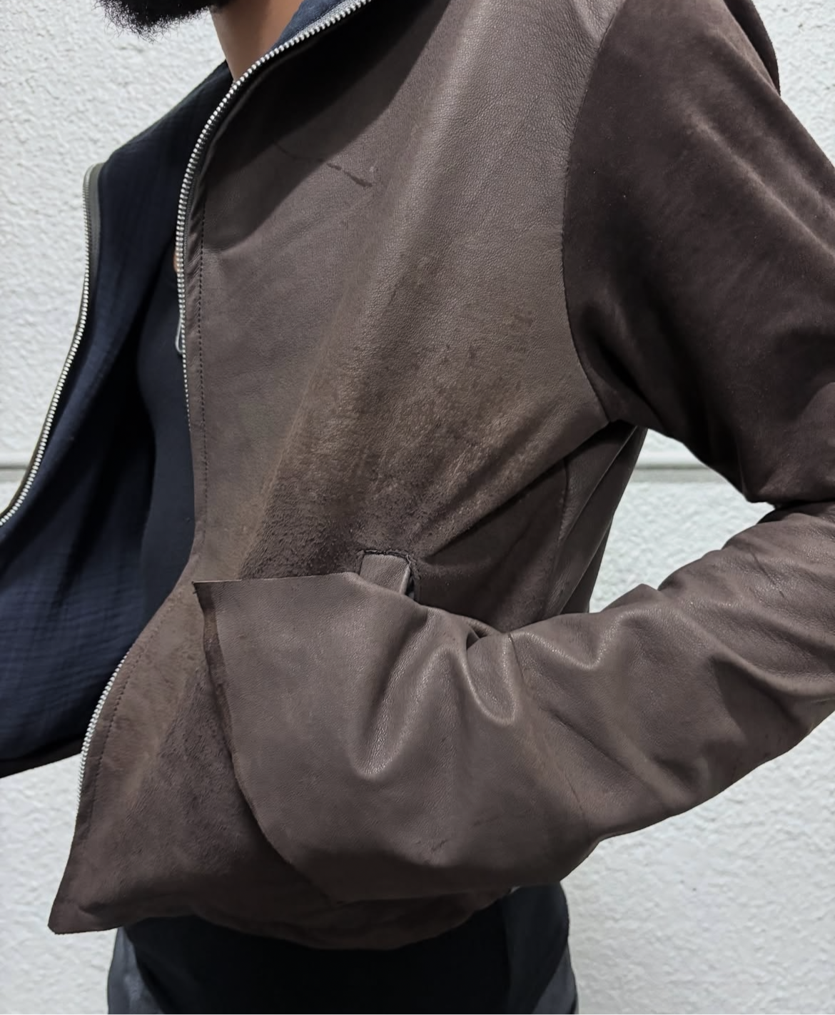 DISTRESSED LAMBSKIN ZIP